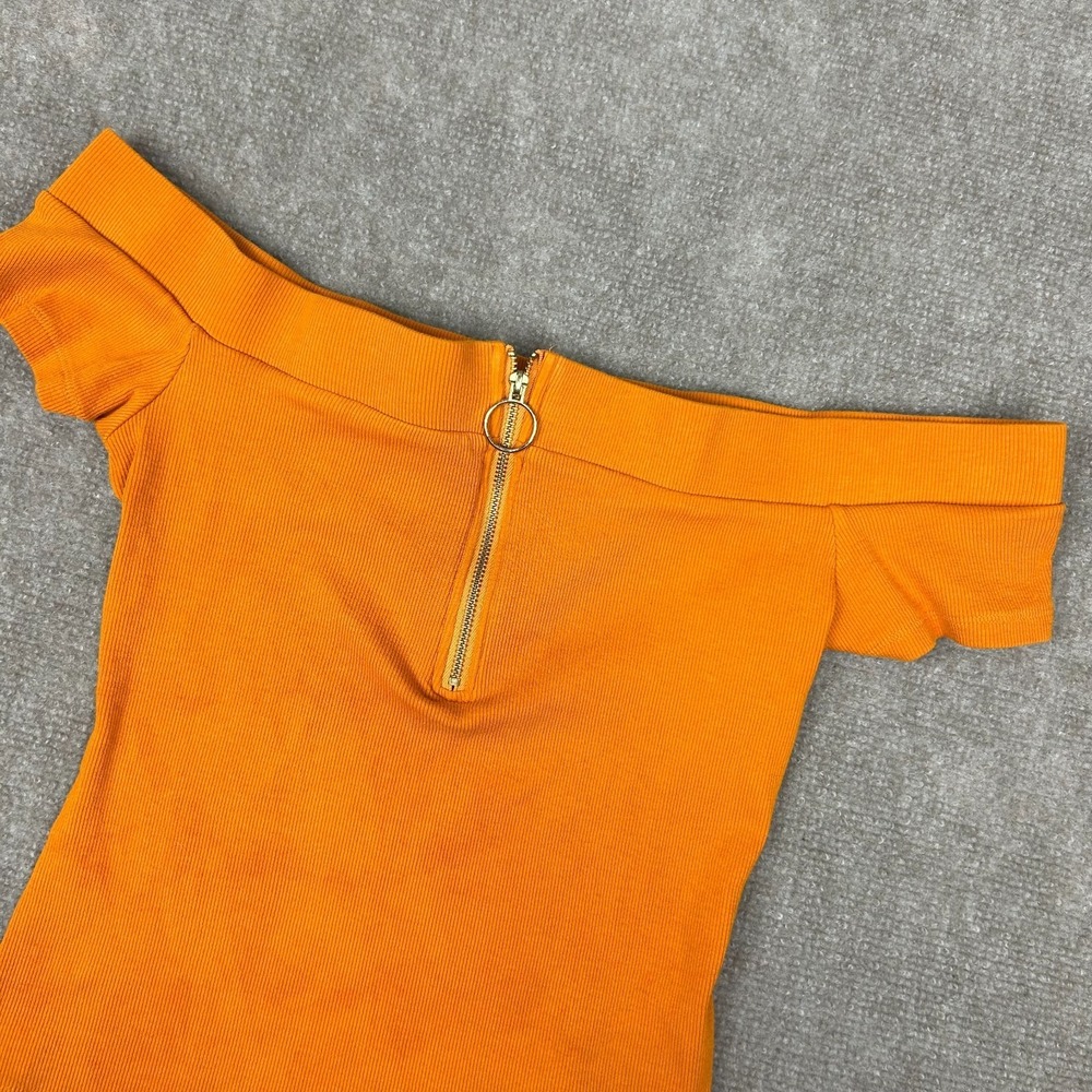 Guess Los Angeles Cropped Top Womens Medium Orange Knit Ribbed Off The Shoulder